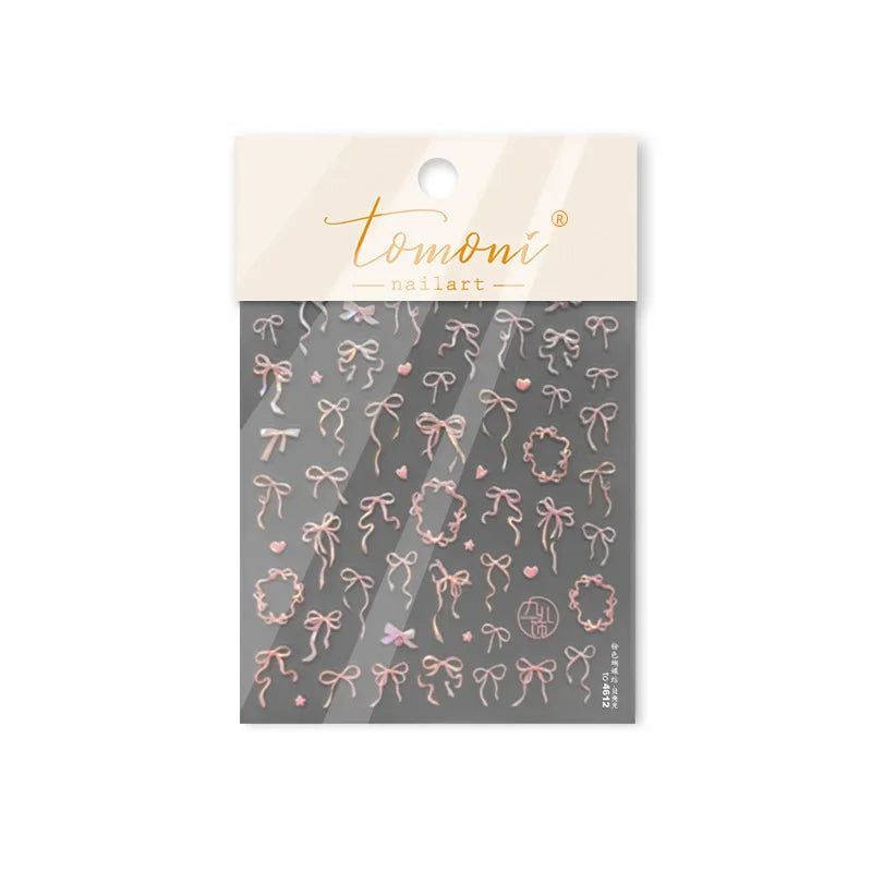 Shiny White Black Pink Bowknot Silk Ribbon Love Heart Charming Star Refined Lace Self Adhesive Nail Art Stickers Manicure Decals (ONLINE ORDER ONLY)