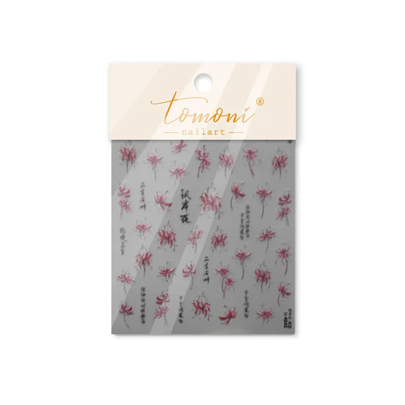 Pretty Red Equinox Flowers Tragedy Love Nine-tailed Fox Mask Manjusaka Chinese Style Soft Relief Nail Art Sticker Manicure Decal (ONLINE ORDER ONLY)