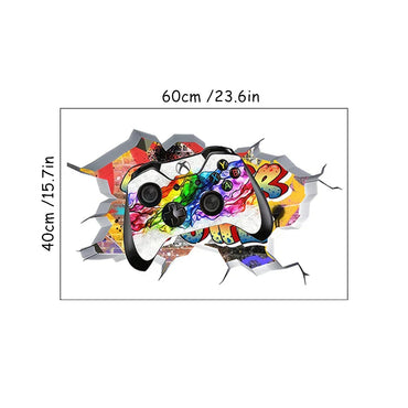 3D Broken Wall Hole Art Gamer Gamepad Vinyl Mural Stickers for Home Kids Room Boy Bedroom Play Zone Decoration Video Game Poster (ONLINE ORDER ONLY)