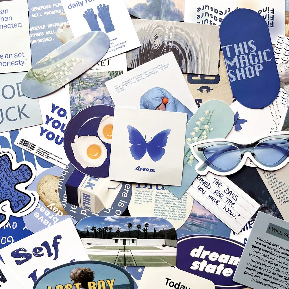 10PCS Vintage Blue Stickers for DIY Notebook Guitar Scrapbooking Laptop Luggage (Online Order Only)