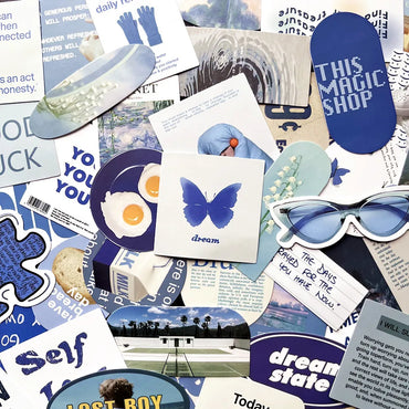 10PCS Vintage Blue Stickers for DIY Notebook Guitar Scrapbooking Laptop Luggage (Online Order Only)