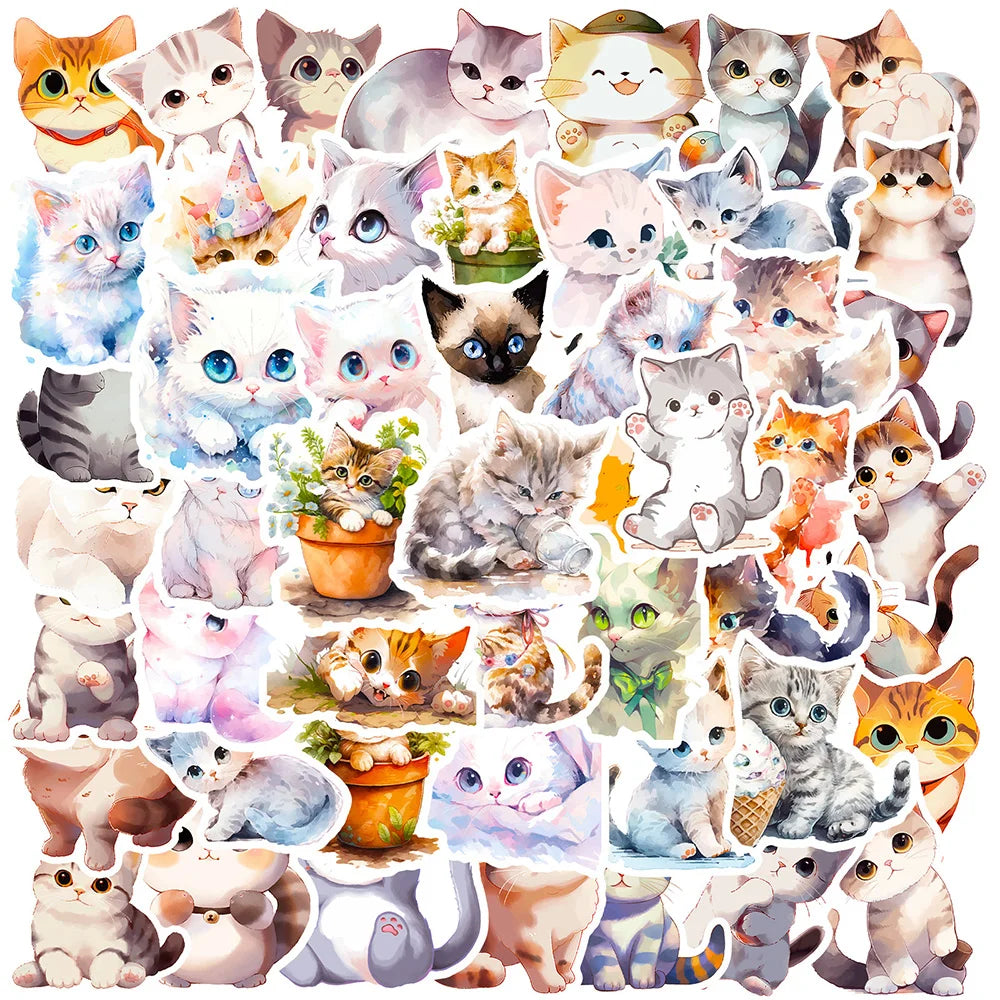 Cute Cat Cartoon Stickers - 10/30/50pcs Animal Decals for Laptop, Phone, Guitar, Fridge, Kids Toy (Online Order Only)