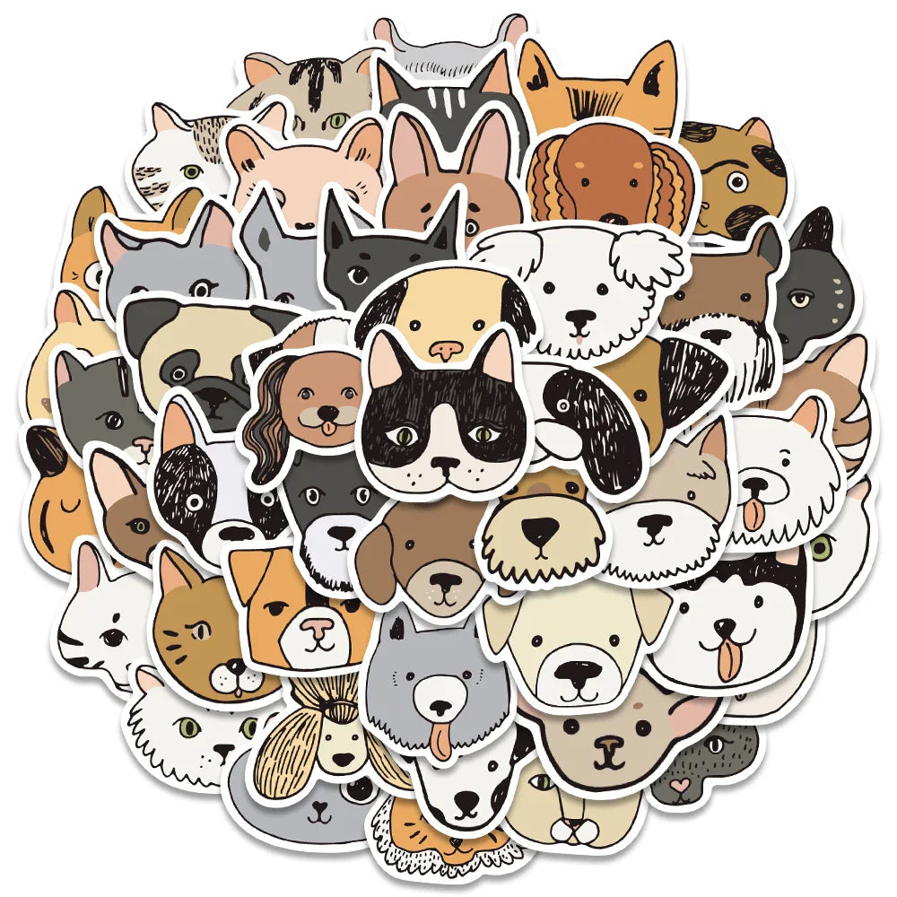 50pcs Cute Aesthetic Cartoon Cats and Dogs Animals Graffiti Stickers For Phone Laptop Fridge Cup Waterproof Decals Kids Toy (ONLINE ORDER ONLY)