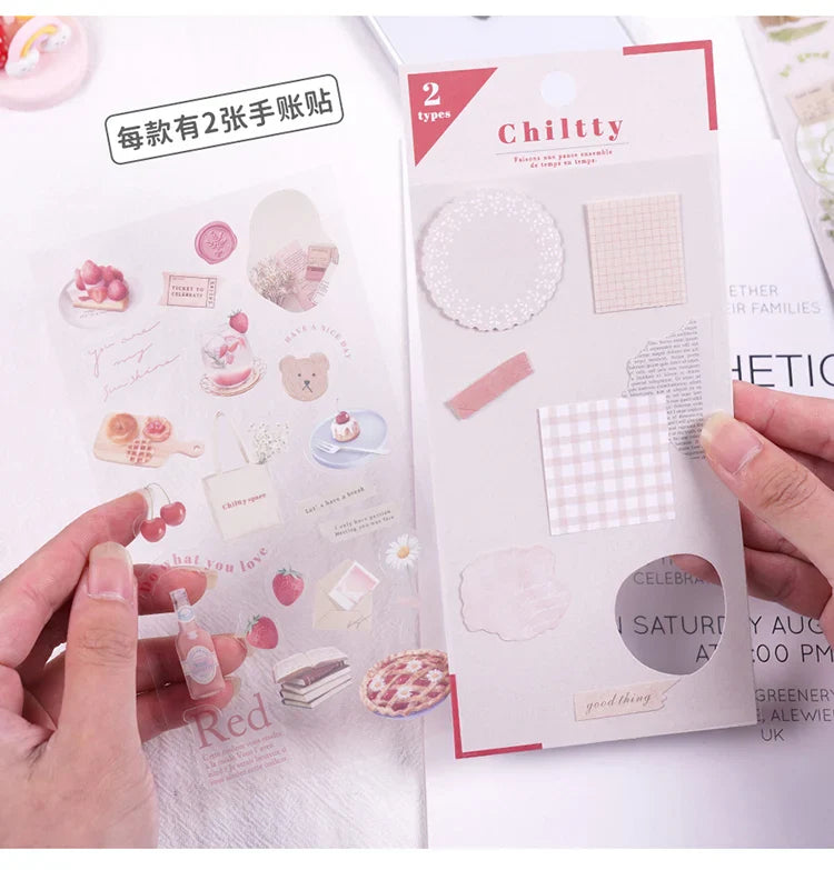 2pcs Japanese Cute Bear Strawberry Flower Landscaping Stickers Scrapbooking Junk Journal Planner Collage Material Stationery (ONLINE ORDER ONLY)