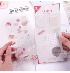 2pcs Japanese Cute Bear Strawberry Flower Landscaping Stickers Scrapbooking Junk Journal Planner Collage Material Stationery (ONLINE ORDER ONLY)