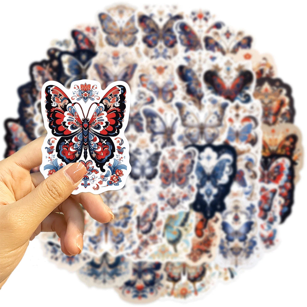 50pcs Retro Cartoon Butterfly Aesthetic Stickers Vinyl Laptop Decals For Luggage Water Bottle Notebook Phone Waterproof Graffiti (ONLINE ORDER ONLY)