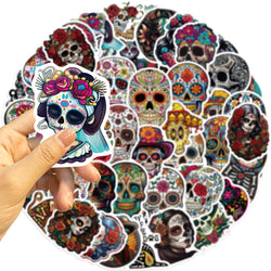 50pcs Mexican Day of the Dead Graffiti Sticker Skateboard Suitcase Guitar Kettle Deco Laptop Waterproof Phone Case Stickers (Online Order Only)