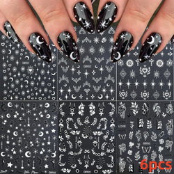 6 Sheets Moon/Star Nail Art Sticker Adhesive Gold Color Sticker Sheets Universal Constellation Shapes Sticker Art Decoration (ONLINE ORDER ONLY)
