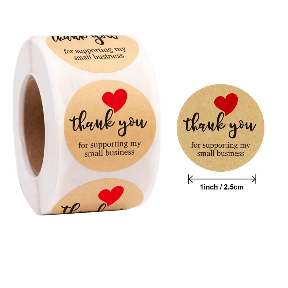 50-500Pcs 1Inch Kraft Paper Heart Thank You Label Stickers for Gift Card Package Party Wrapping Baking Small Business Stickers (ONLINE ORDER ONLY)