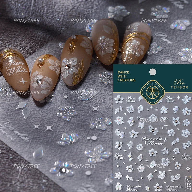 French Chic Blue Line Bowknot Fan Flower Leaves Butterfly Lace Frame Bell Shiny Self Adhesive Nail Art Stickers Manicure Decals (ONLINE ORDER ONLY)