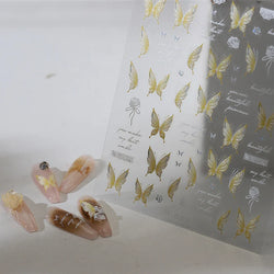 Yellow Butterfly Rose Flower Lace Gradual Wing Charming Romantic Jelly Camellia Self Adhesive Nail Art Stickers Manicure Decals (Online Order Only)
