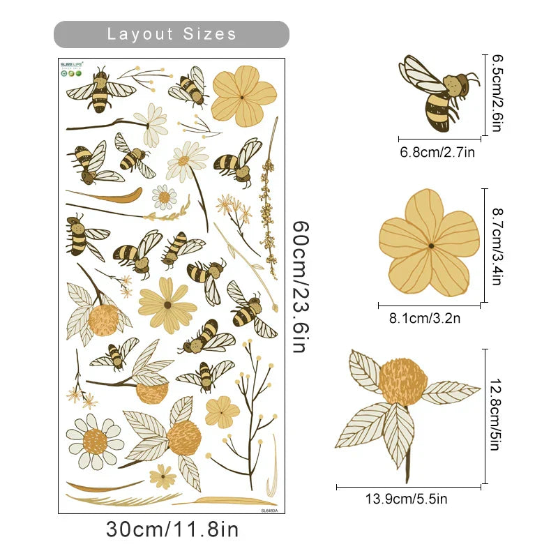 Cartoon Bees Flowers Wall Sticker Vinyl Removable Decals Kids Room Decor (ONLINE ORDER ONLY)