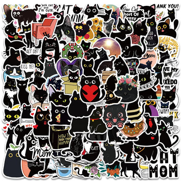 100pcs Black Cat Stickers Waterproof for Scrapbook, Phone, Guitar, Laptop, Luggage (ONLINE ORDER ONLY)