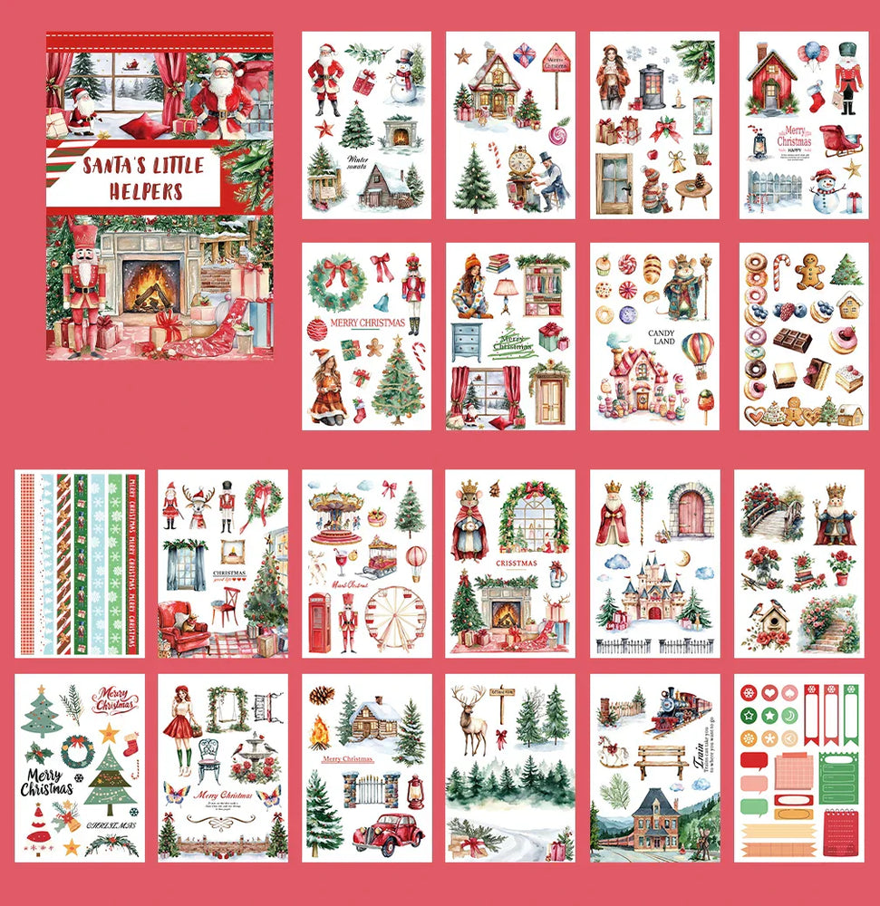 20Sheets Large Christmas Sticker Book Waterproof Washi PET Stickers Scrapbooking Holiday Decoration (Online Order Only)