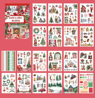 20Sheets Large Christmas Sticker Book Waterproof Washi PET Stickers Scrapbooking Holiday Decoration (Online Order Only)