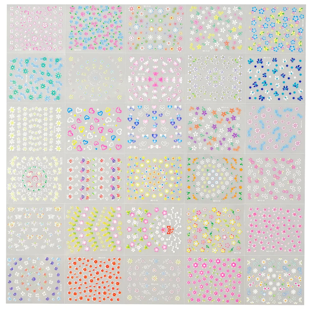 30pcs Children's Cartoon Rabbit Nail Stickers with Sequins and Glitter Colorful Flowers DIY Decal Kid Toy Kawaii Girl Ornaments* (ONLINE ORDER ONLY)