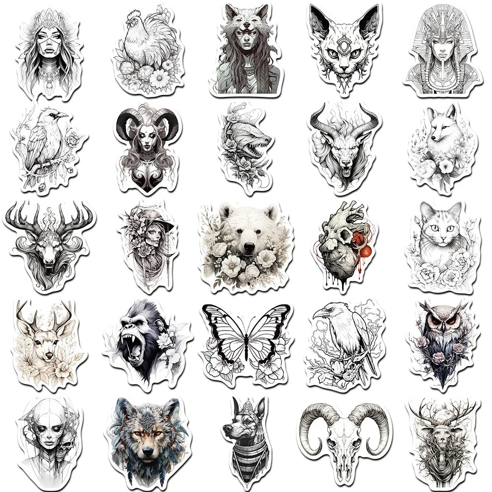 10/30/50pcs Black and white animal aesthetic decoration Sticker For Snowboard Laptop Luggage Car Fridge DIY Styling Vinyl (ONLINE ORDER ONLY)