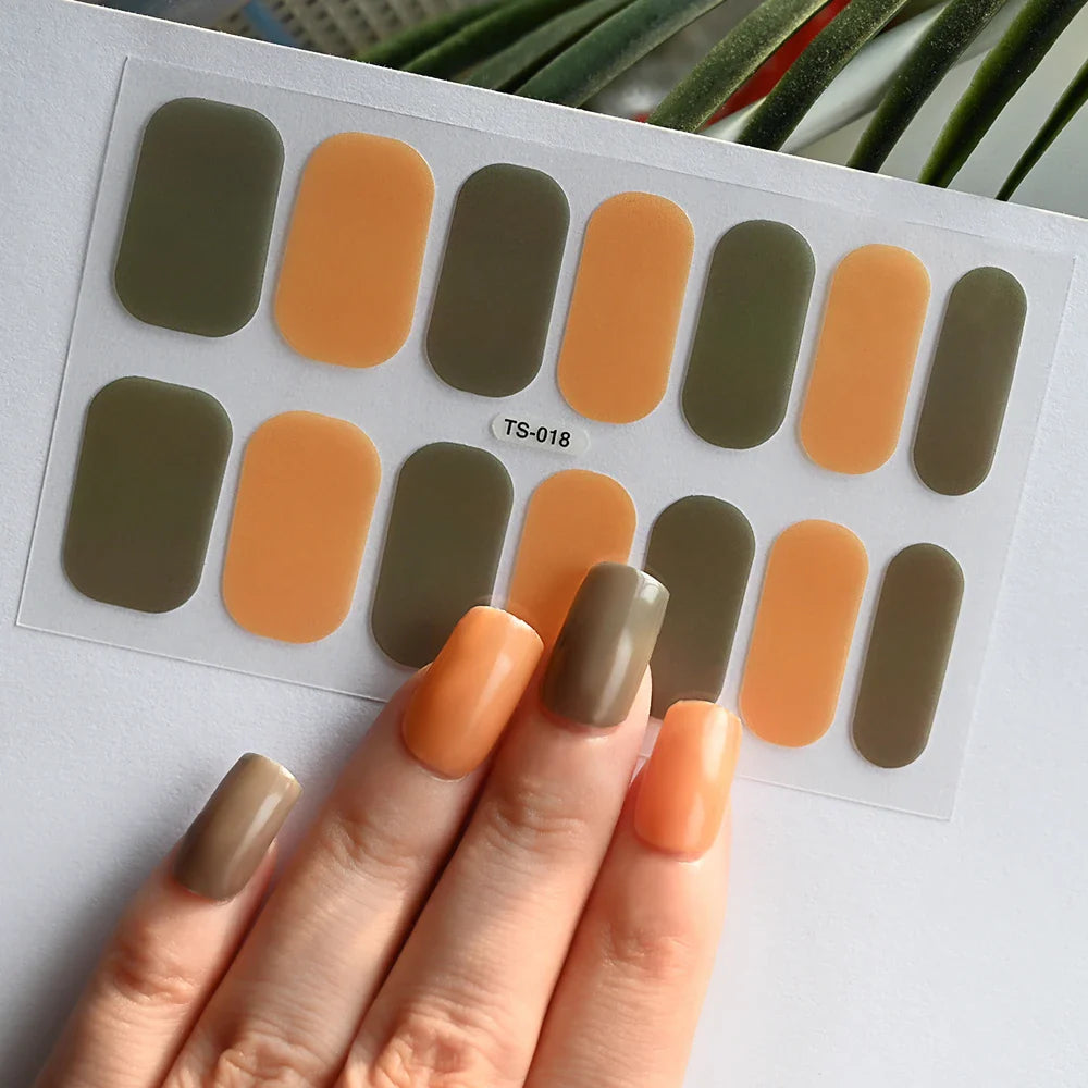 14Tips Solid Color Stickers Nail Art Supplies European & American Simple Decals Oil Film Decals Press on Nails Stickers Designer (ONLINE ORDER ONLY)