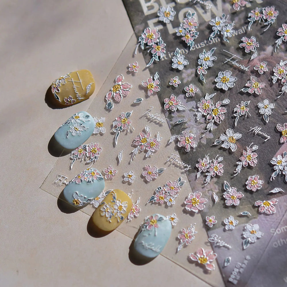 Colourful Daisy Cosmos Hot Stamping Petal Delicate and Pretty Plant Self Adhesive Nail Art Decoration Stickers Manicure Decals (ONLINE ORDER ONLY)