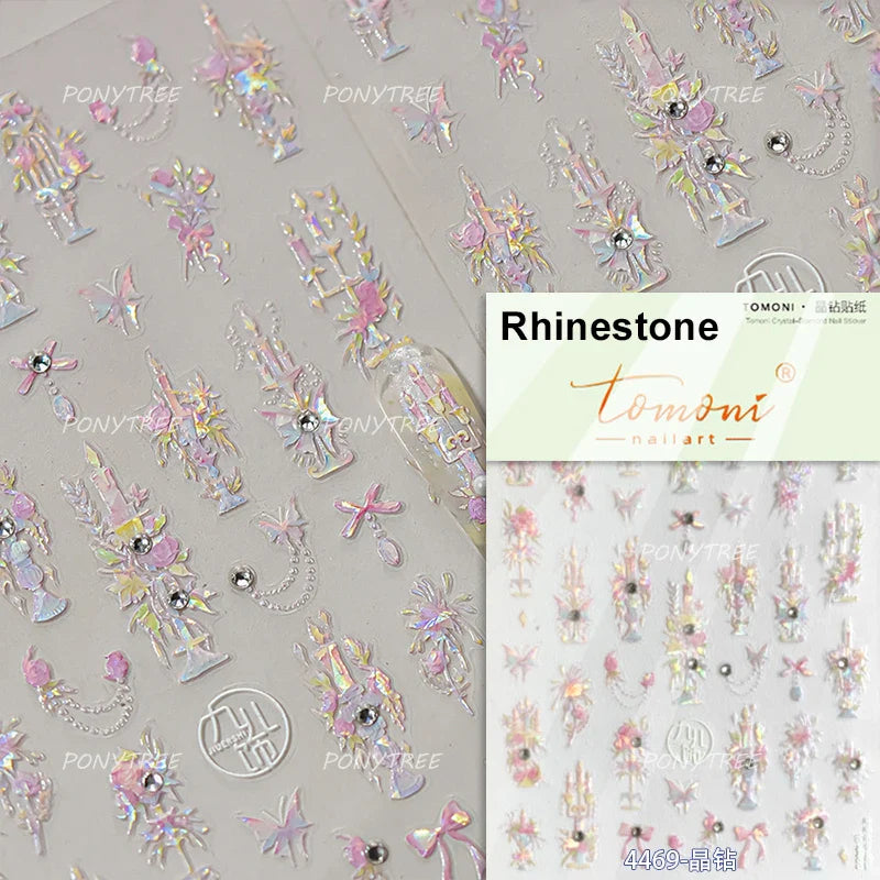 Charming Butterfly Candle Holder Candlestick Chic Rose Flower Romantic Self Adhesive Nail Art Stickers Rhinestone Manicure Decal (ONLINE ORDER ONLY)