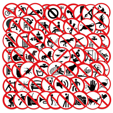 10/62pcs Cute Funny Warning Label Stickers Danger Banning Sign Decals DIY Car Scooter Motorcycle Suitcase Sticker Classic Toy (Online Order Only)