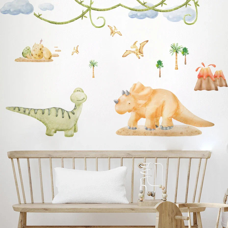 Watercolor Triceratops Dinosaur Wall Stickers for Kids Room Decor Removable PVC Decals (Online Order Only)