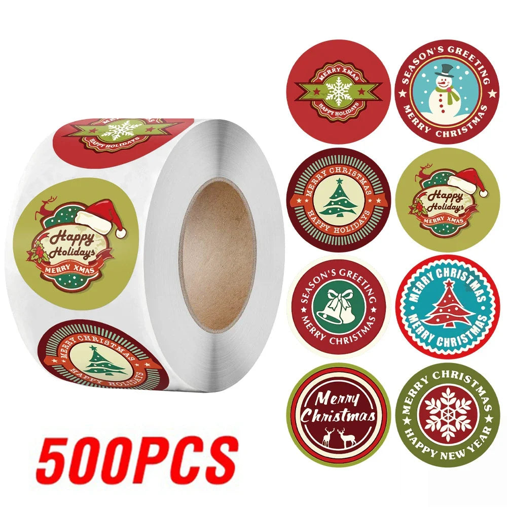 100-500Pcs New 1 Inch Christmas Theme Seal Labels Stickers For DIY Gift Baking Package Envelope Stationery Decoration (ONLINE ORDER ONLY)