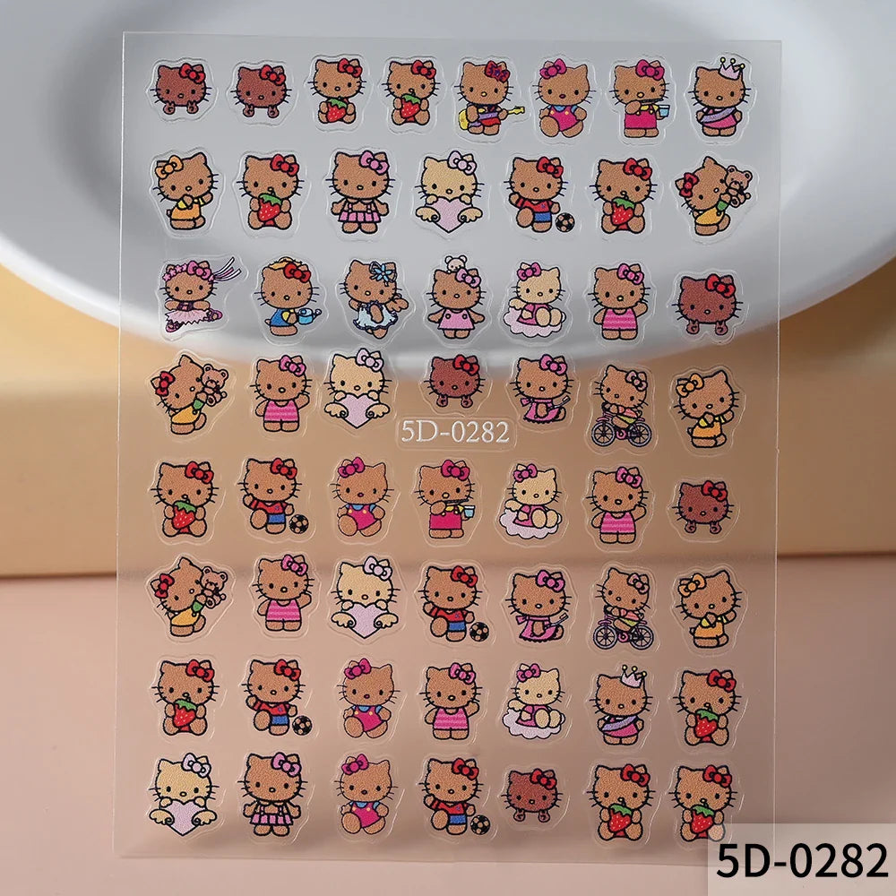 1pc 5D Pink/Black Hello Kitty Nail Art Stickers Anime Cartoon Japanese Cartoon KT Cat Manicure Decal Luxury DIY Nail Accessories (ONLINE ORDER ONLY)
