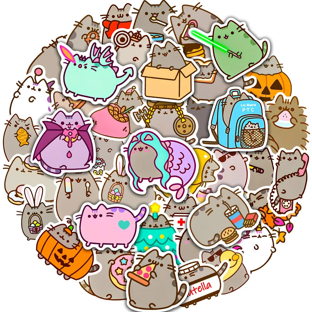 10/30/50PCS Kawaii Chunky Cat Stickers Cute Cartoon Decals Decorative DIY Phone Stationery Scrapbook Guitar Bike Kids Sticker (ONLINE ORDER ONLY)