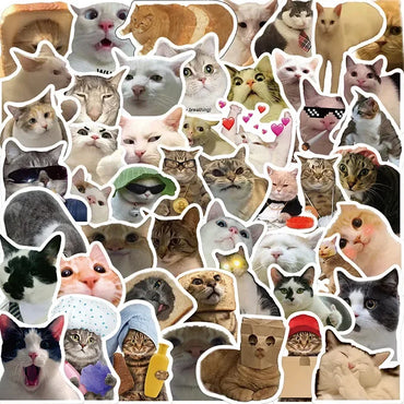 10/30/50PCS Kawaii Cat Mood PVC Graffiti Sticker Sticky Aesthetic Decorative Scrapbook DIY Child Phone Stationery Supply for Kid (Online Order Only)