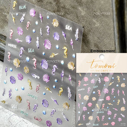 Pink Star Oceanic Shell Starfish Conch Bowknot Embossment Shiny Delicate 5D Chic Self Adhesive Nail Art Stickers Manicure Decals (Online Order Only)