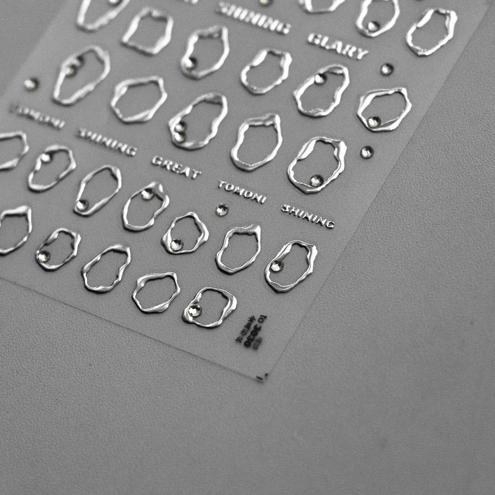 Gold Silver Line Irregular Shape Shiny Rhinestone 5D Bronzing Soft Relief Self Adhesive Nail Art Stickers Nail Decoration Decals (ONLINE ORDER ONLY)