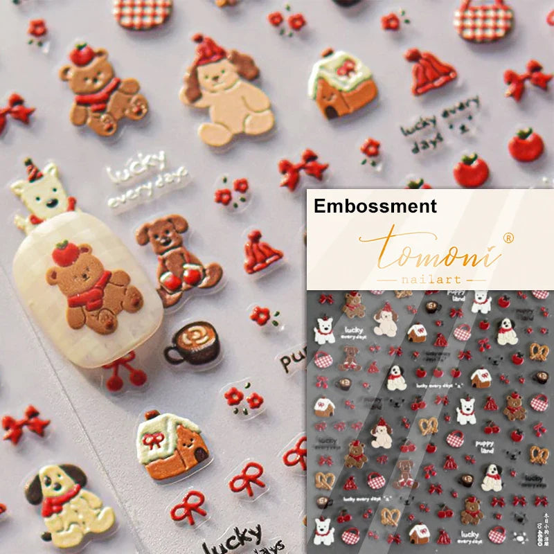 Cute Bowknot Dog Puppy Bear Strawberry Cake Fruit Juice Coffee Desserts Corgi Cherry Adhesive Nail Art Stickers Manicure Decals (ONLINE ORDER ONLY)