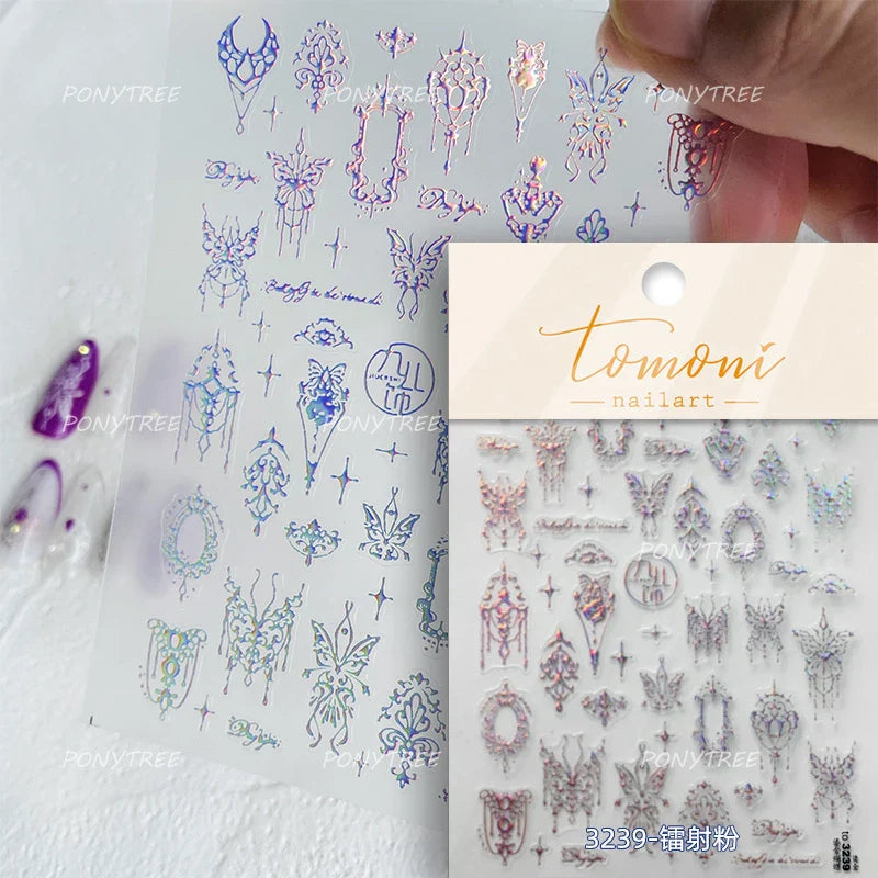 Shiny Butterfly Lace Line Bowknot Silk Ribbon Star Love Heart Fantasy Delicate Chic Adhesive Nail Art Stickers Manicure Decals (Online Order Only)
