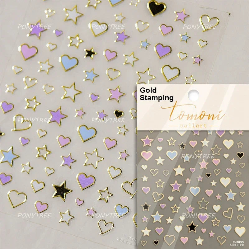 Red Sexy Love Heart Flower Hot Stamping Wing Star Moon Bowknot Sun Punk Adhesive Nail Art Decorations Stickers Manicure Decals (ONLINE ORDER ONLY)
