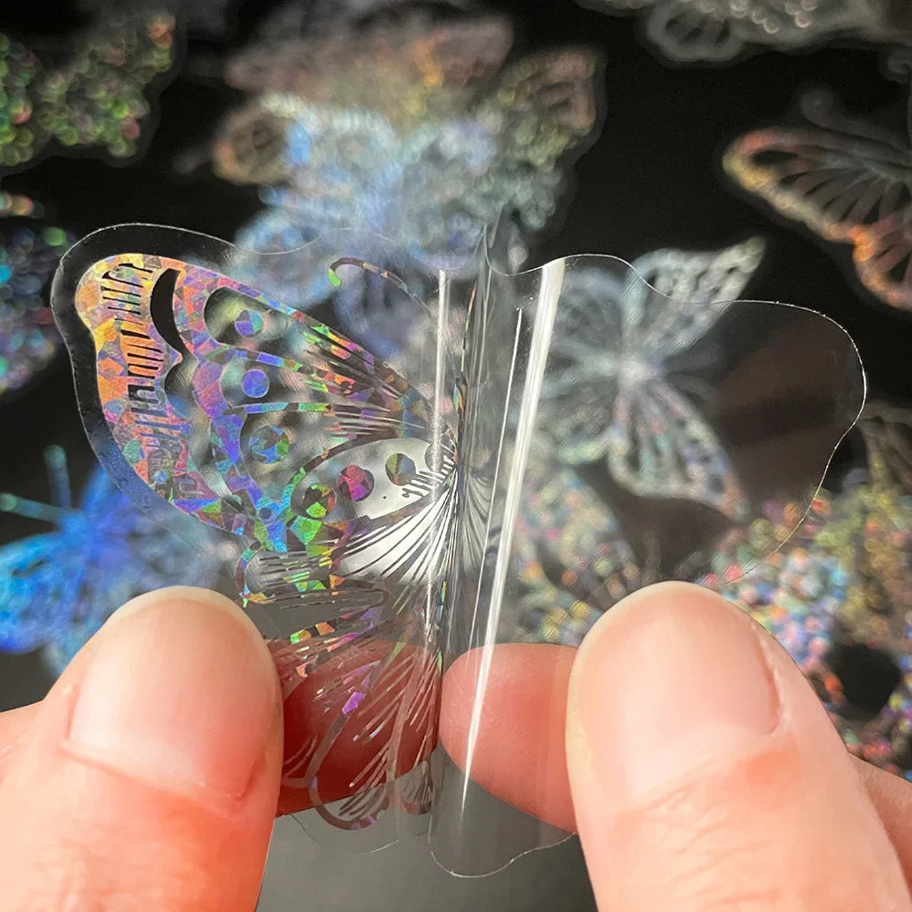 10/30/50/100pcs Cool Holographic Laser Butterfly Stickers Aesthetic Decals Laptop Suitcase Fridge Phone Graffiti Sticker Kid Toy (ONLINE ORDER ONLY)