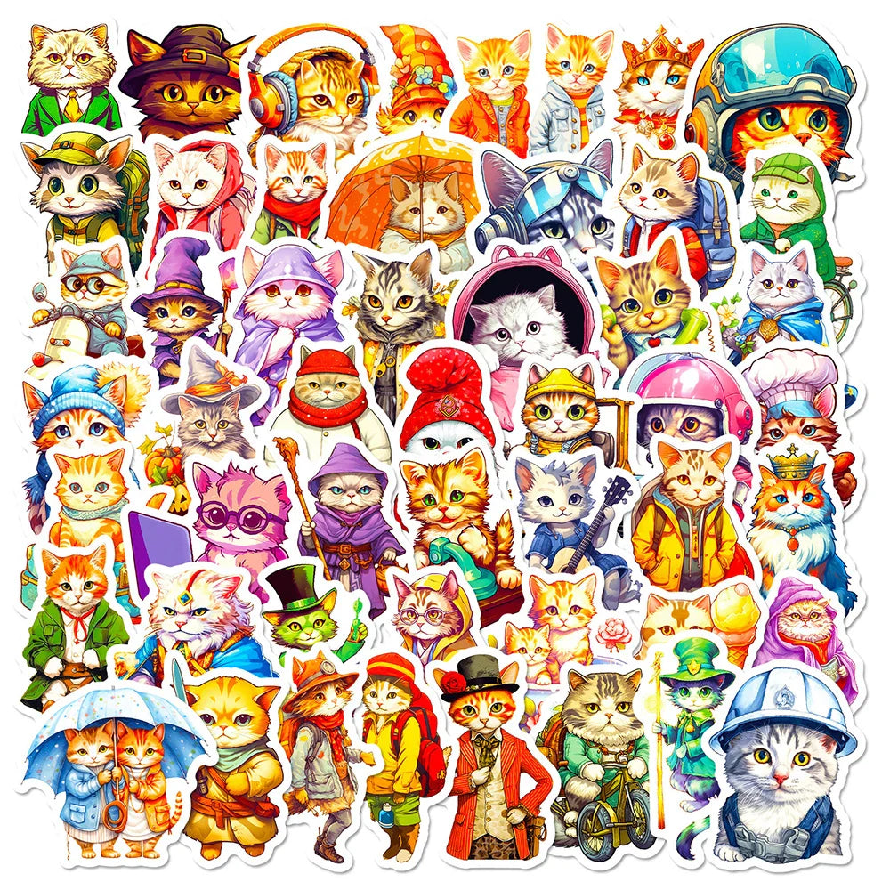 Cartoon Cat Stickers for Laptop, Suitcase, Phone, Scrapbook, Kids Toys (10/30/50pcs) (Online Order Only)