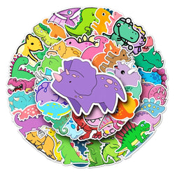 50Pcs Dinosaur Cartoon Waterproof Vinyl Stickers for Skateboard Snowboard (Online Order Only)