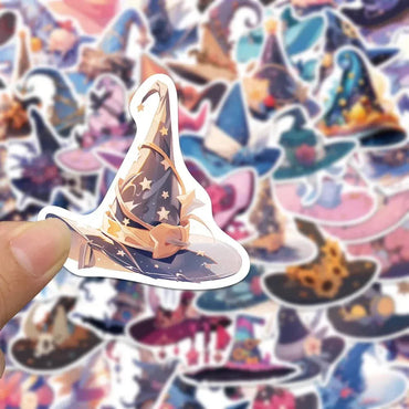 10/30/50pcs Cartoon Magic Witch Hat Cute Stickers Aesthetic Decals DIY Fridge Laptop Phone Suitcase Decoration Sticker Kids Toys (ONLINE ORDER ONLY)