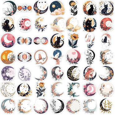 10/30/50PCS Moon Flower Cat PVC Sticker Aesthetic Children's Decoration Scrapbooking Accessories DIY Stationery School Supplies (ONLINE ORDER ONLY)