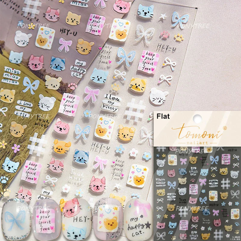 Cute Little Cat Colourful Flower Bowknot Umbrella Rain Boot Paintings Paper Boat Daisy Duckling Nail Art Sticker Manicure Decals (ONLINE ORDER ONLY)