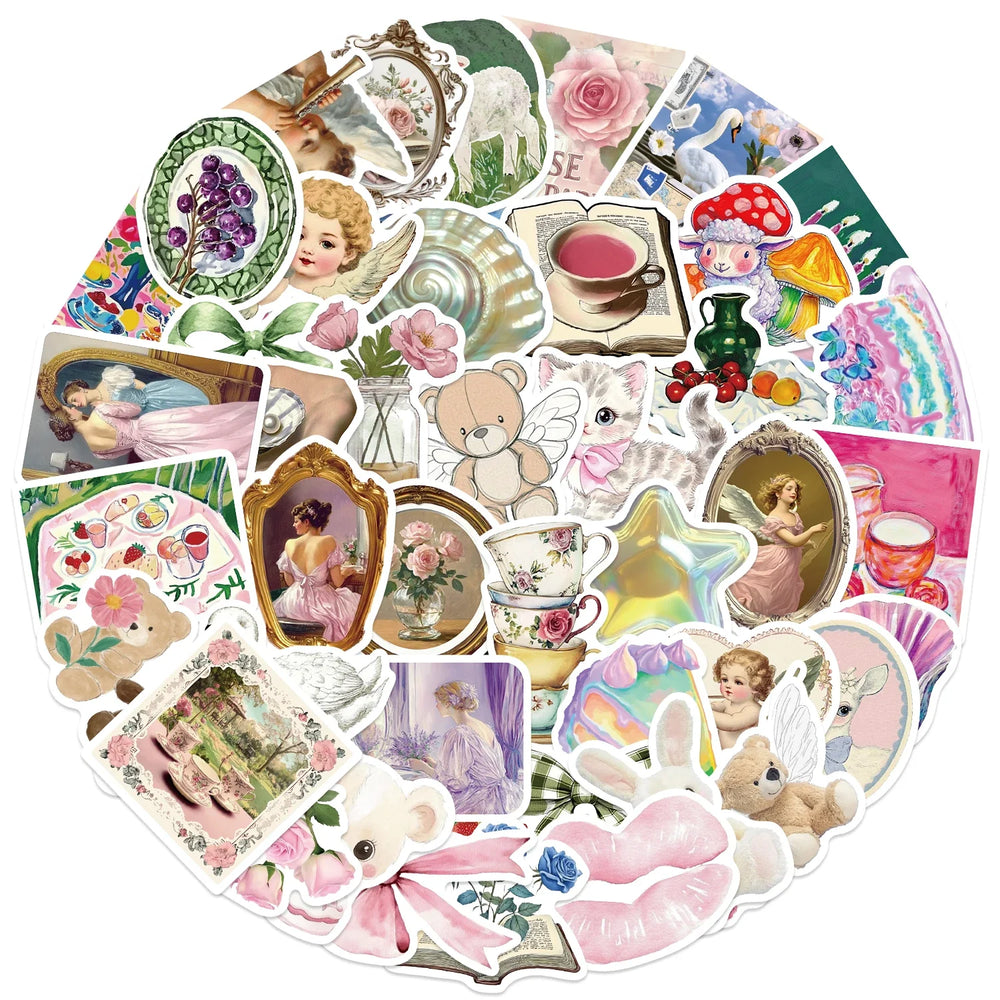 50Pcs Mystery Labels Stickers Retro DIY Aesthetics Waterproof Decals For Suitcase Scrapbooking Laptop Sticker (Online Order Only)