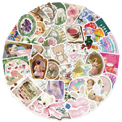 50Pcs Mystery Labels Stickers Retro DIY Aesthetics Waterproof Decals For Suitcase Scrapbooking Laptop Sticker (Online Order Only)