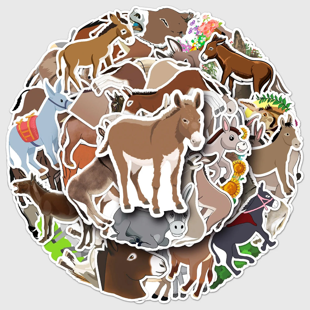 50Pcs Donkey Cartoon Waterproof Vinyl Stickers for Skateboard Snowboard Decals (Online Order Only)