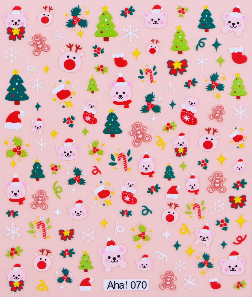 Christmas Greenery Nail Stickers Xmas Holly Animal Penguin Candy Winter Sliders Decor 2024 Holiday Decals Manicure Tips Foils *& (ONLINE ORDER ONLY)
