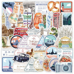10/50PCS World Famous City Building Travel Postmark Stickers Aesthetic Decals Graffiti DIY Phone Suitcase Luggage Wall Sticker (ONLINE ORDER ONLY)