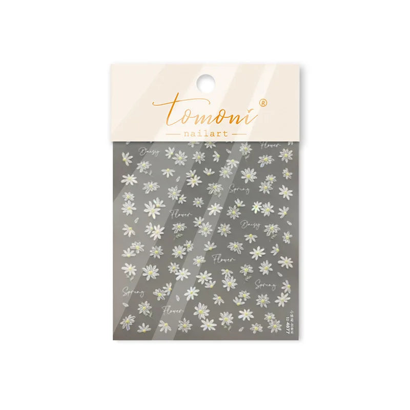 Cute Beige Yellow Pristine Fresh Daisy Flower 5D Shiny Soft Embossed Relief Charm Self Adhesive Nail Art Stickers Manicure Decal (ONLINE ORDER ONLY)