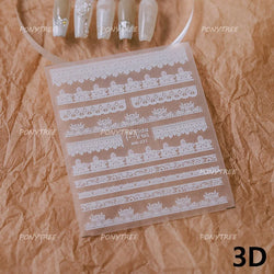 Retro White Lace Fabric Piece Bowknot English Letter Decorative Border Irregular Cloth Block Adhesive Nail Art Stickers Decals (ONLINE ORDER ONLY)