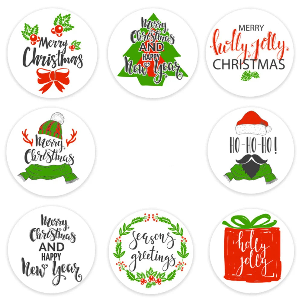 100-500pcs Christmas Gift Decorative Stickers 1 Inch Round Thank You Labels Handmade Candy Biscuits Packaging Christmas Sticker (ONLINE ORDER ONLY)