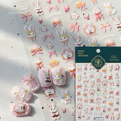 Cute Rabbit Fan Peach Blossom Teacup Lollipop Strawberry Star Cherry Hat Soft Embossed Adhesive Nail Art Stickers Manicure Decal (ONLINE ORDER ONLY)